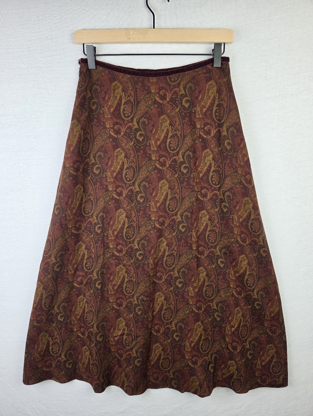 LAUREN Ralph Lauren Midi Skirt Wool Rayon A-line Paisley Print Boho Y2K size 4 - Picture 6 of 9